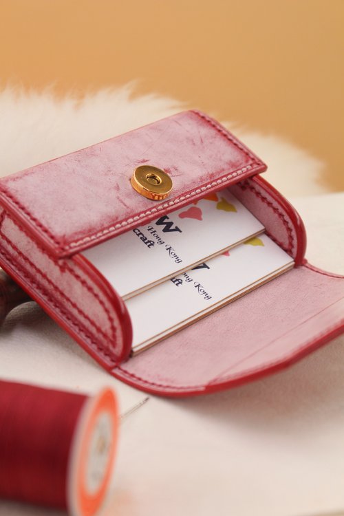 WSW Leather Craft 真皮短夾/植鞣革卡夾/信用卡/名片夾/卡片套/紅色/現貨1個