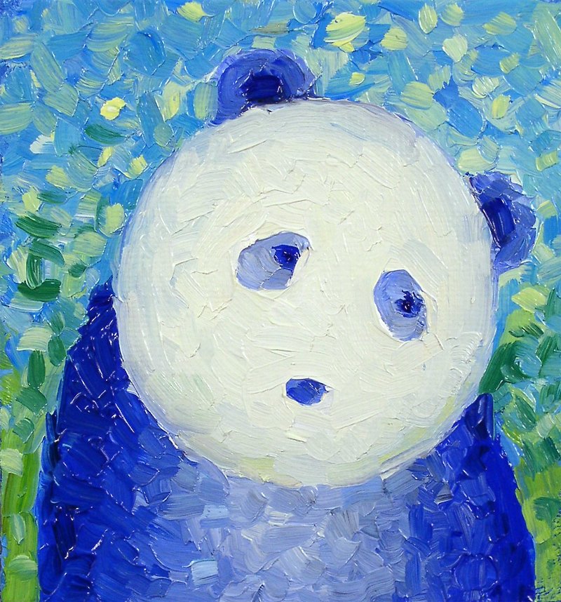 油画可爱熊猫蓝色迷你绘画熊猫墙装饰 - 海報/掛畫/掛布 - 其他材質 
