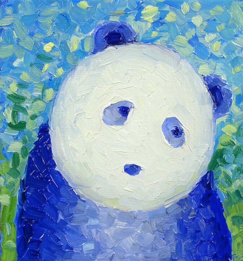 Oil Painting Cute Panda Blue Mini Painting Blue Panda Wall Decor Oil Painting - Posters - Other Materials 