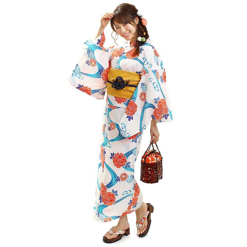 Women's Yukata Obi 2-piece set F size x86-05c yukata - อื่นๆ - ผ้าฝ้าย/ผ้าลินิน สีน้ำเงิน