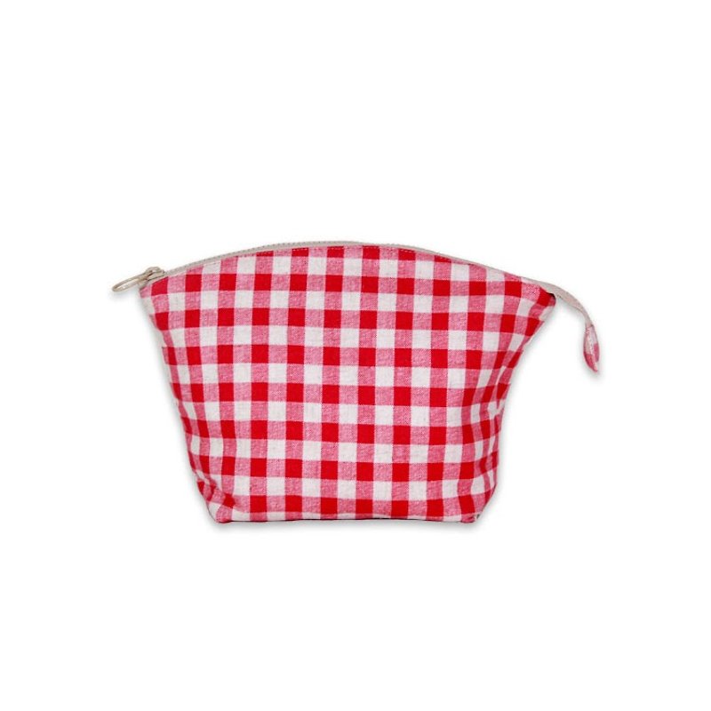 [Cosmetic] large shell - red grid - กระเป๋าเครื่องสำอาง - ผ้าฝ้าย/ผ้าลินิน สีแดง