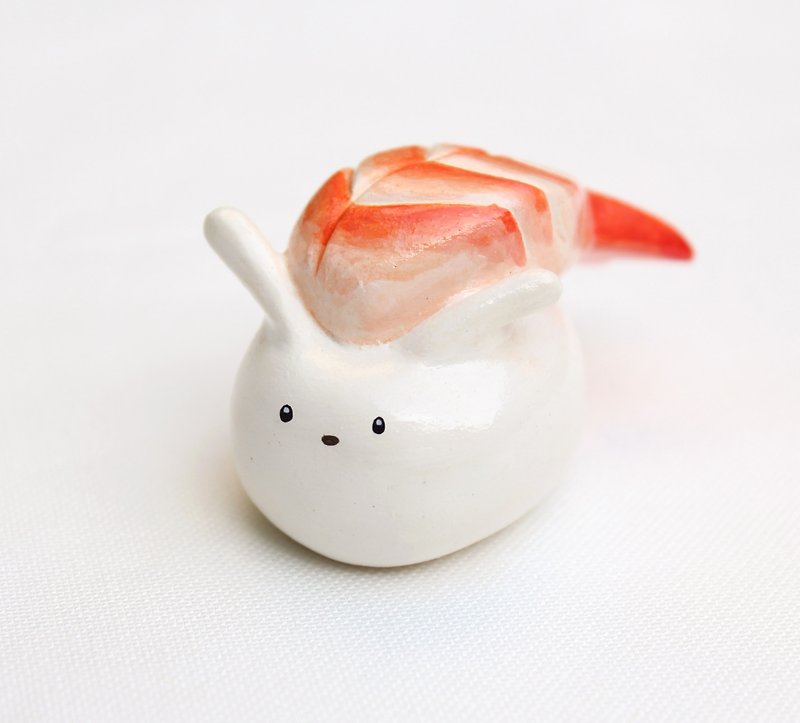 Handmade shrimp sushi rabbit  of clay doll - ของวางตกแต่ง - ดินเหนียว สีแดง