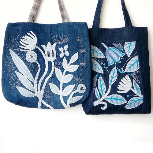 oksunnybunny Denim Tote Bags for Women: Large Handcrafted Boho Unique Embroidered Bags