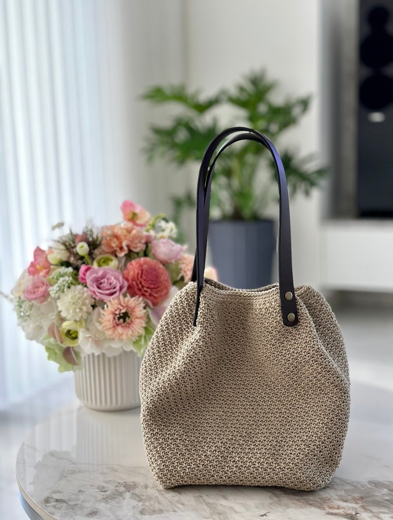 Japanese twill woven bag-light cocoa - กระเป๋าถือ - ผ้าฝ้าย/ผ้าลินิน 