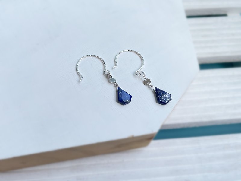 //Sterling Silver Lapis Lazuli Dangle Hook Earrings // - ต่างหู - เครื่องประดับพลอย 