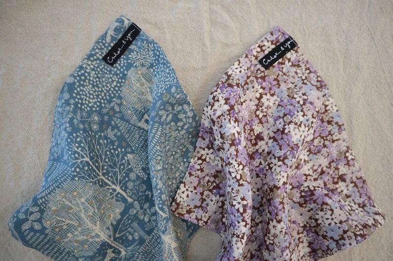 Double yarn handkerchief (purple flowers sold, one blue and green forest left) - Handkerchiefs & Pocket Squares - Cotton & Hemp 