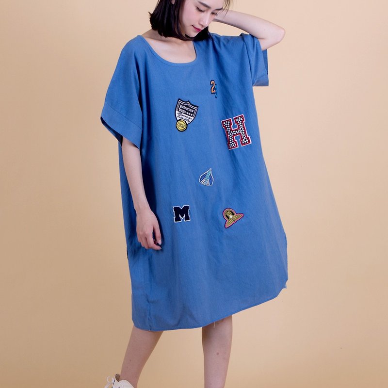 Wide version of the forked denim dress blue - One Piece Dresses - Cotton & Hemp Blue