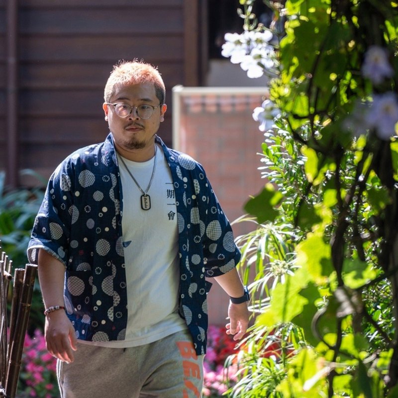 日式外套-和風班格紋(丈青) - 男夾克/外套 - 棉．麻 藍色