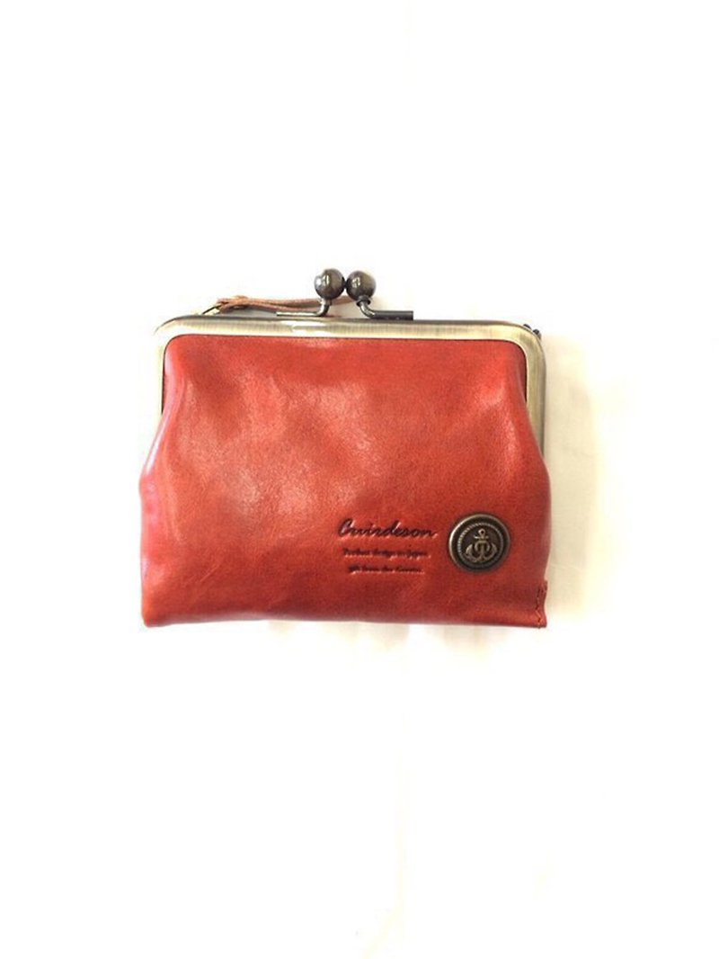 CU161RD 折財布　二つ折り　イタリアレザー　革財布　ガマ口　小さい　 - 銀包 - 真皮 紅色