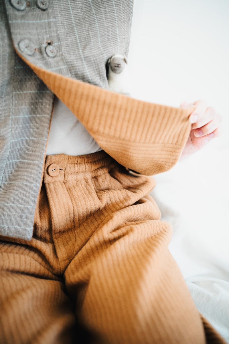 Joy trousers 暗直紋羊毛褲子 - 男長褲/休閒褲 - 羊毛 咖啡色