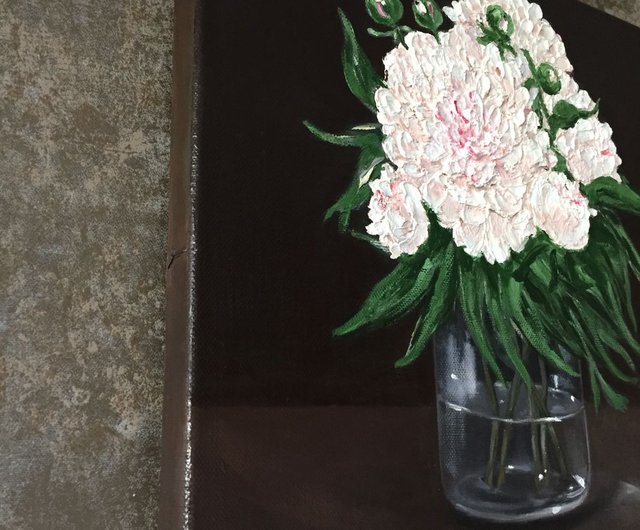 油絵白牡丹の花束壁の装飾花の絵画印象派アート - ショップ Gala