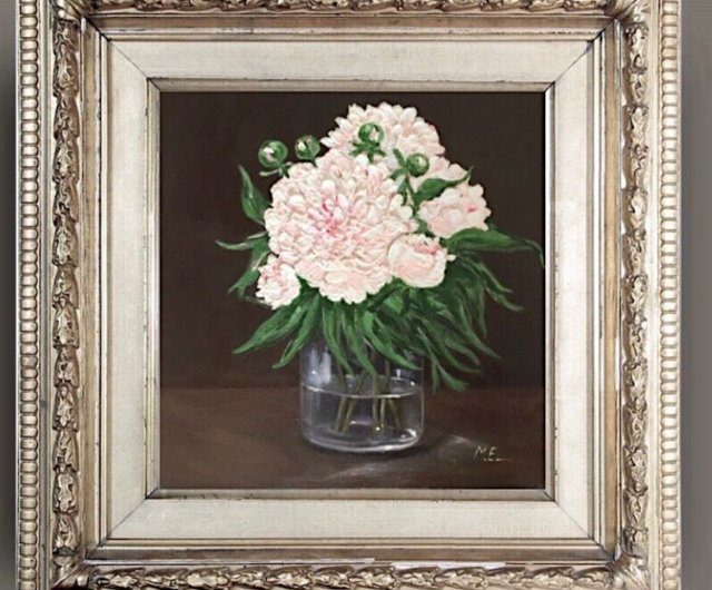 油絵白牡丹の花束壁の装飾花の絵画印象派アート - ショップ Gala