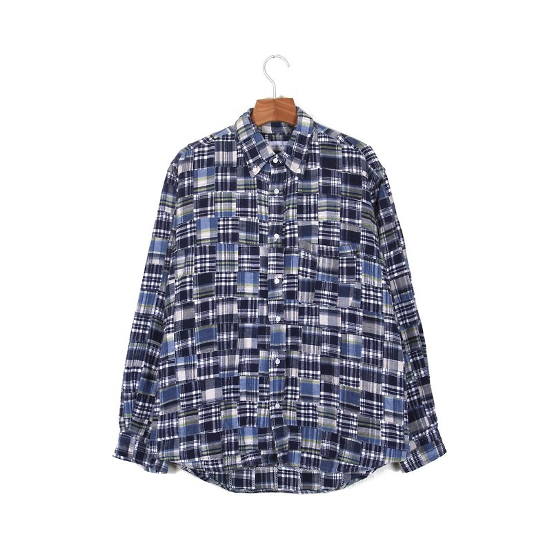 [Vintage] egg plant Aqua patchwork thick cotton vintage shirt - Men's Shirts - Cotton & Hemp Blue