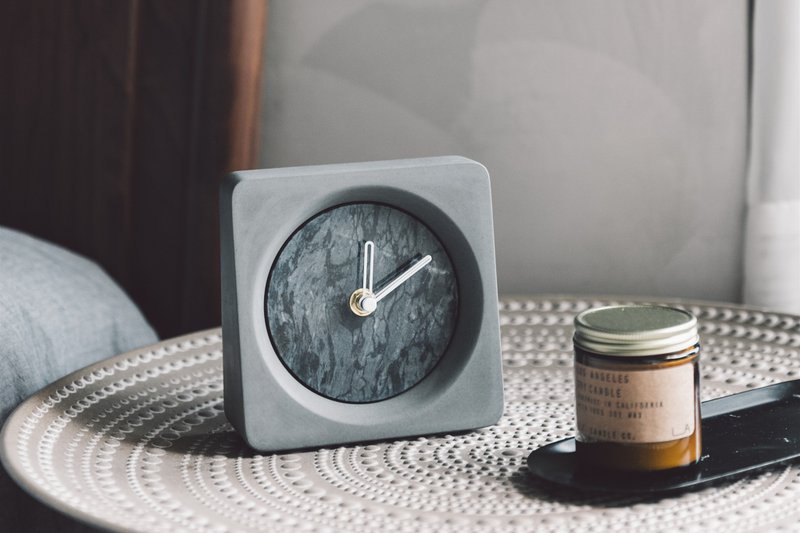 Building time clear Cement x marble mute clock desktop small table clock gray - นาฬิกา - ปูน สีเทา