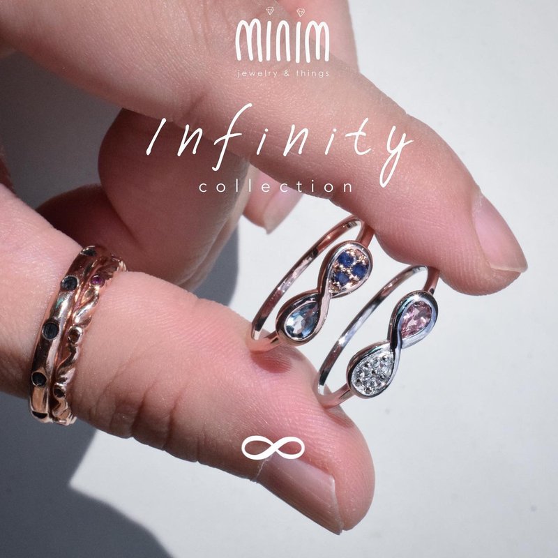 Blue topaz White topaz Infinity ring R465 #minimring #minimsignature - 戒指 - 純銀 