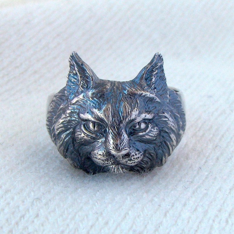 純銀 戒指 銀色 - Lynx Head.Lynx Pendant.Lynx Charm.Lynx Necklace.Animal Totem.Bobcat Necklace