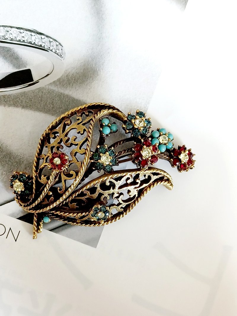 vintage jewelry  BSK 古銅阿拉伯窗花風格花卉 別針 - 胸針 - 其他金屬 