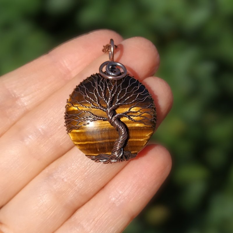 Gold Tigers Eye Tree Of Life Necklace, Birthday Gift for Mom / Dad, Talisman - Necklaces - Other Materials Gold