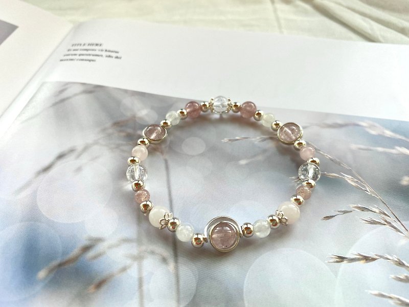 Sterling Silver Bracelet | Strawberry Crystal | Pink Crystal | Moonstone | White Crystal - Bracelets - Sterling Silver 