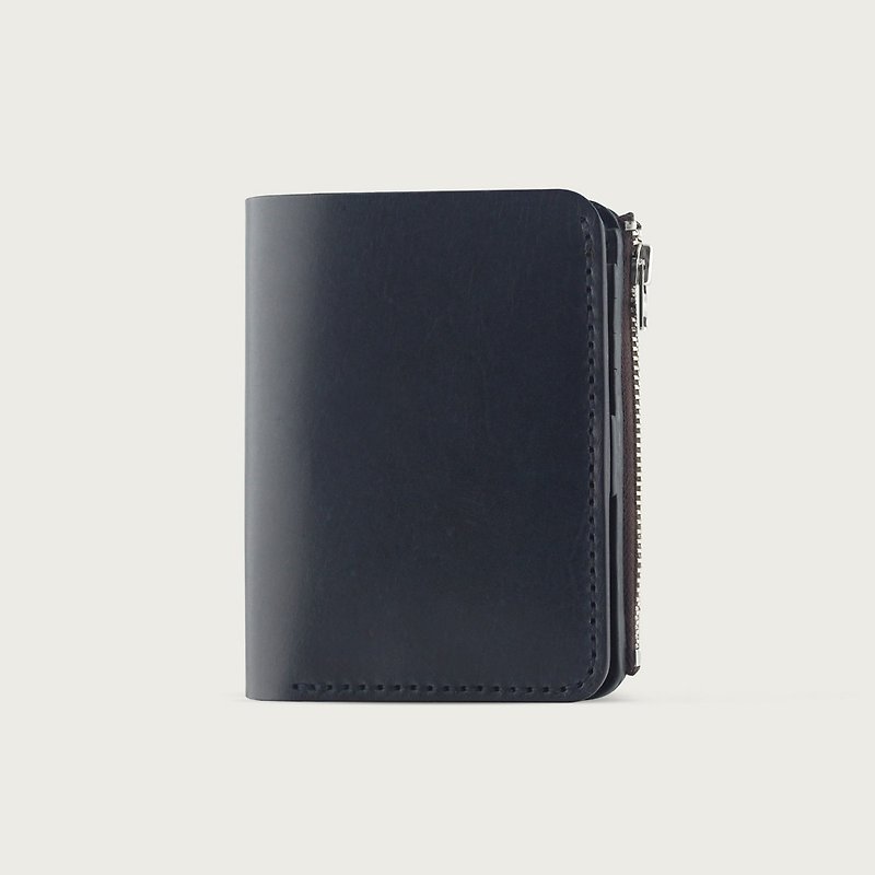 Straight Wallet / Middle Clip / Short Clip / Wallet--Dark Sea Blue - Wallets - Genuine Leather Blue