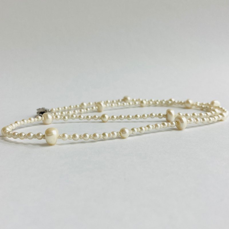 貝パールデザインmixマチネーネックレス/約60cm/クリーム/R/made in japan - ネックレス - シェル ホワイト