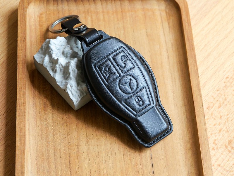 客製化Benz奔馳賓士車鑰匙皮套-免費印名(熨金/銀/無色) - 鑰匙圈/鎖匙扣 - 真皮 多色