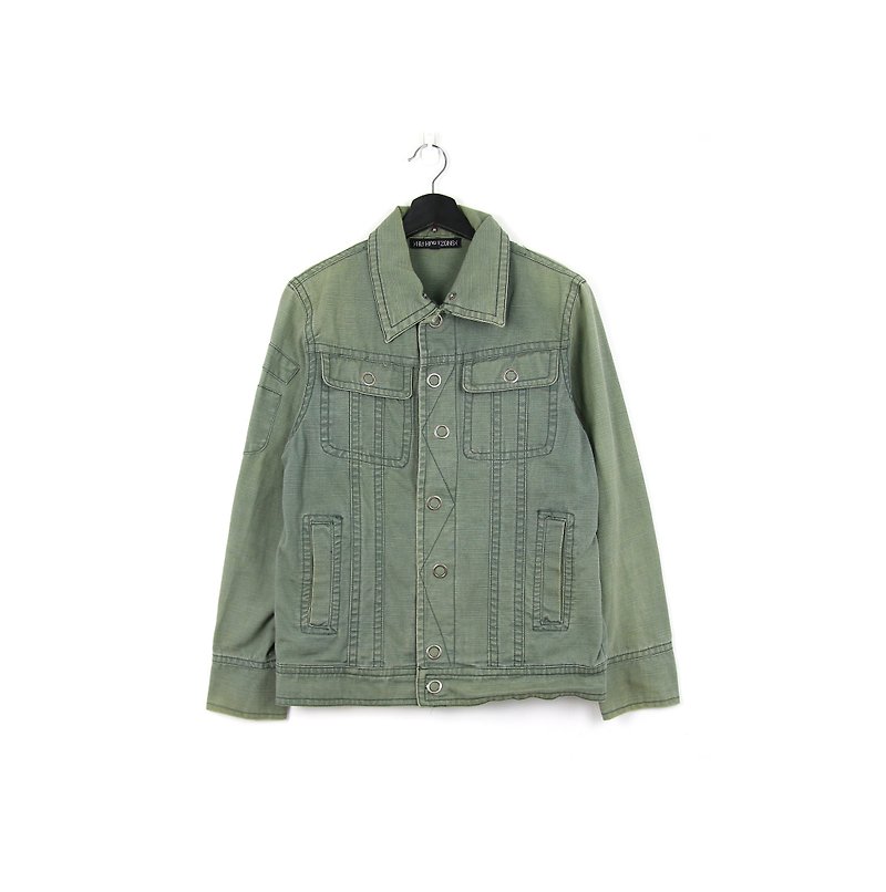 Back to Green:: Denim jacket washed green buckle / / vintage denim - Men's Coats & Jackets - Cotton & Hemp 