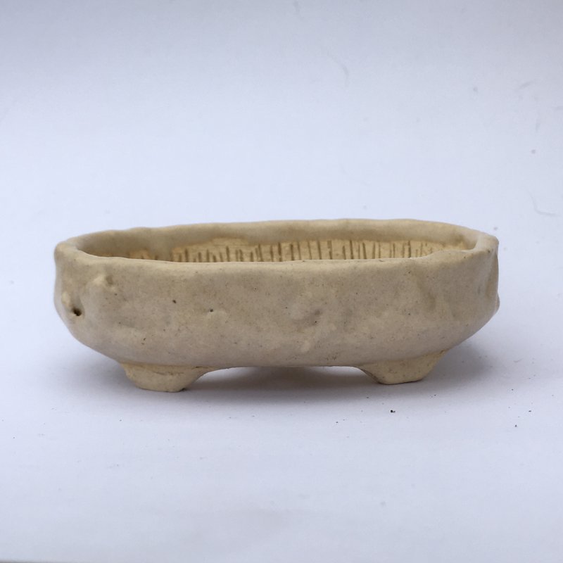 Transparent white glaze hand-carved oval shallow basin - Plants - Pottery White