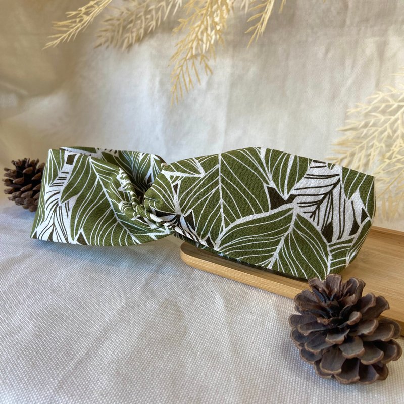 髮帶/交叉髮帶/葉脈-綠 - 髮箍/髮帶 - 棉．麻 綠色