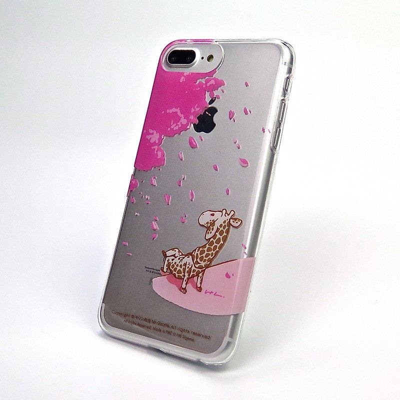 iPhone 7/8 Plus 長頸鹿先生Mr.Giraffe賞櫻花 透明手機殼 手機套 - 手機殼/手機套 - 塑膠 透明