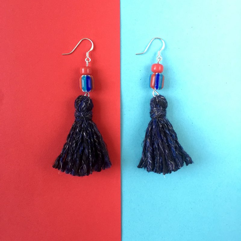 Handmade tassel earrings  |  Midnight blue  |  xmas gift idea - Earrings & Clip-ons - Cotton & Hemp Blue