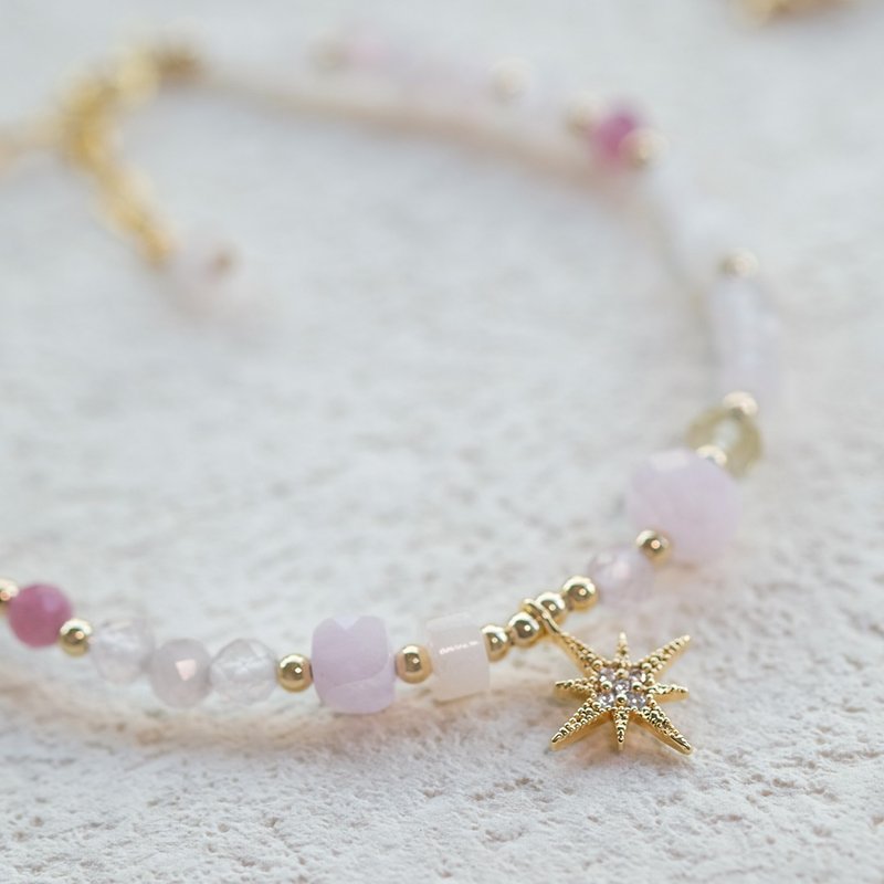 14K gold-filled Naughty Planet Series-Rose Quartz Bracelet - สร้อยข้อมือ - เครื่องเพชรพลอย สึชมพู