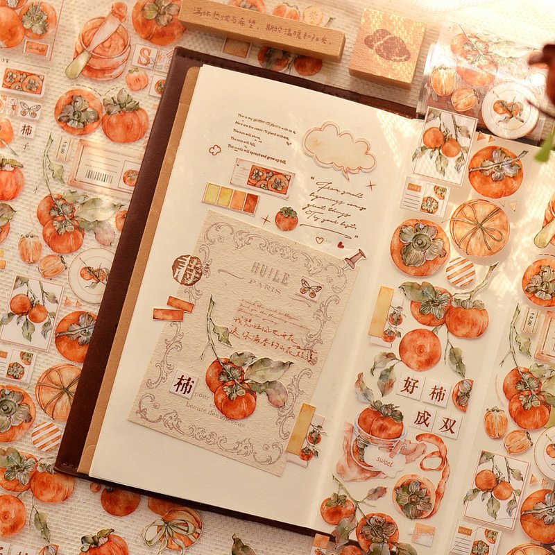 Winter Persimmon Vintage Persimmon PET Paper Tape - Washi Tape - Paper Orange