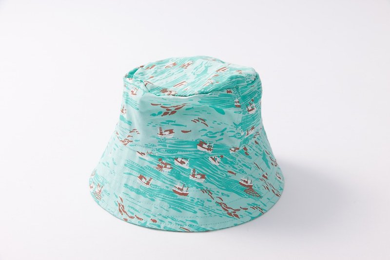 Fisherman's Hat / Treasure of the Sea_Fishing Boat / Mint Green - หมวก - ผ้าฝ้าย/ผ้าลินิน สีเขียว