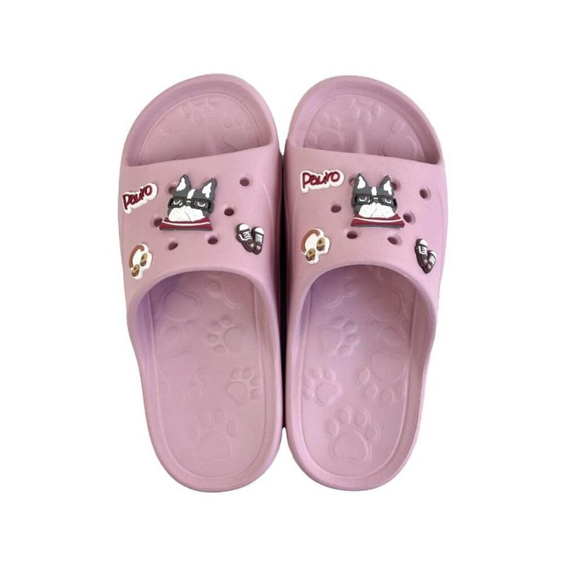 Kusuguru Japan 洞洞鞋 輕量防水雲朵厚底拖鞋 附鞋扣-鬥牛犬粉色 - 室內拖鞋 - 防水材質 粉紅色