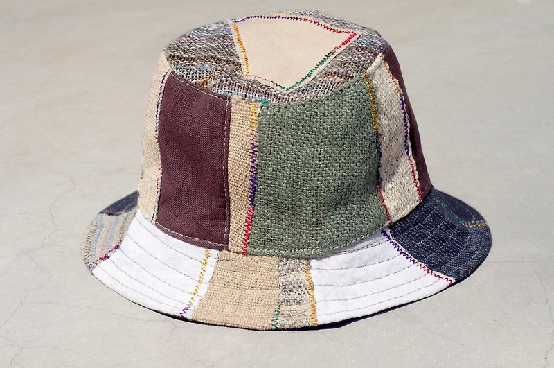 限量一件 民族拼接手織棉麻帽 / 漁夫帽 / 遮陽帽 / 拼布帽 - 日系拼接民族風 - 帽子 - 其他材質 多色