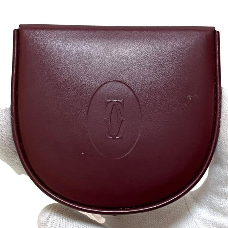 Authentic Cartier Coin Case, Must de Cartier Line, Bordeaux, Pre-owned - กระเป๋าสตางค์ - วัสดุอื่นๆ 
