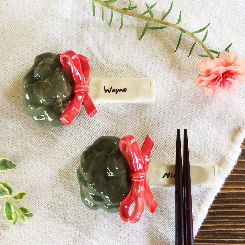 婚禮小物-幸福花椰菜筷架訂製 - 筷子/筷子架 - 瓷 綠色