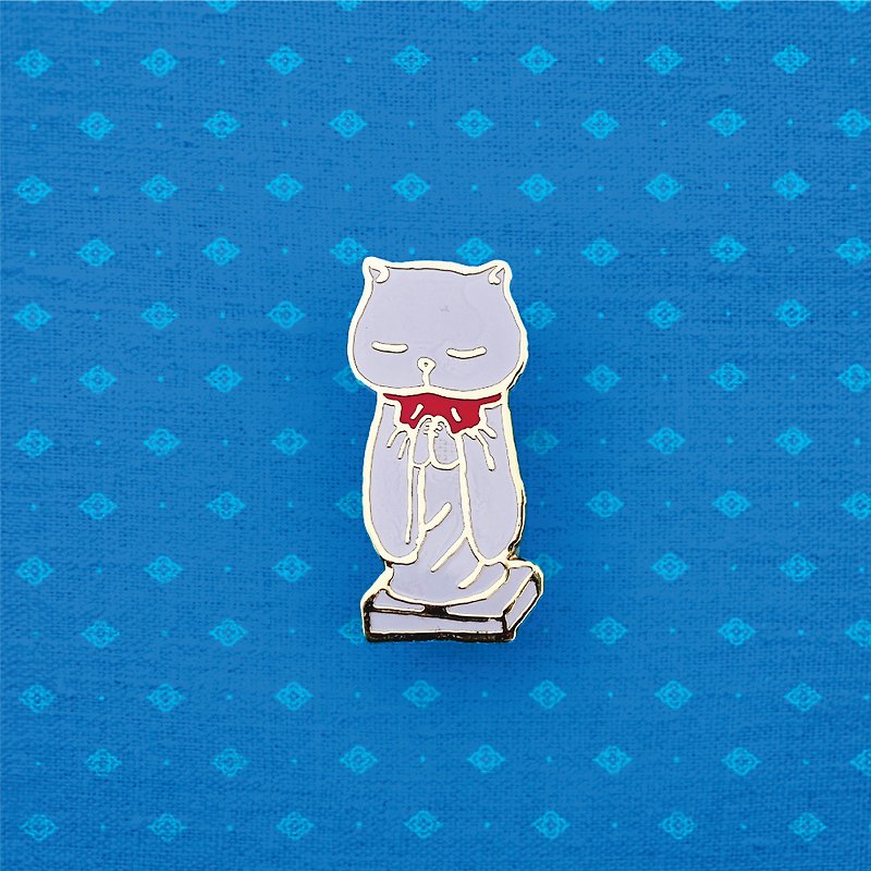 Lovely Kitty Jizo Statue Lapel Pin / Enamel Pins/ 3cm / Cats of the Floating Wor - เข็มกลัด/พิน - โลหะ ขาว