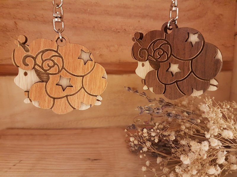 [Teacher’s Day Gift] Wood Carved Constellation Pendant─Aries Keychain Gift - Keychains - Wood Brown
