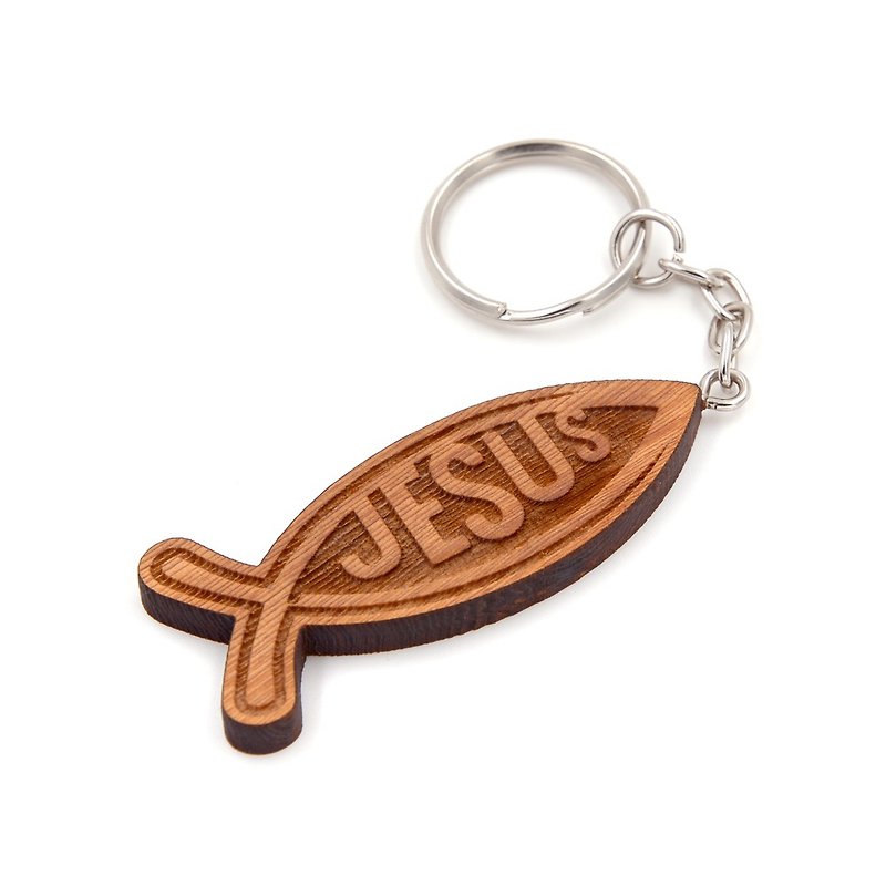 Taiwan cypress JESUS gospel key ring|Allusions about the miracle of the Lord Jesus, the story of the five loaves and two fish totem - ที่ห้อยกุญแจ - ไม้ สีทอง