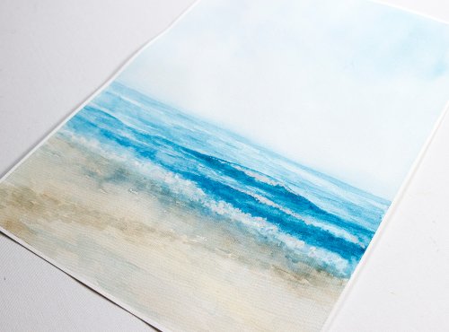 海景絵画ビーチオリジナルアート海水彩手描きの海の波