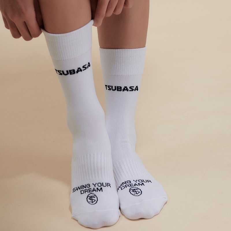 Cool stretch functional socks pure white mid-calf socks 22-28cm - Socks - Cotton & Hemp White