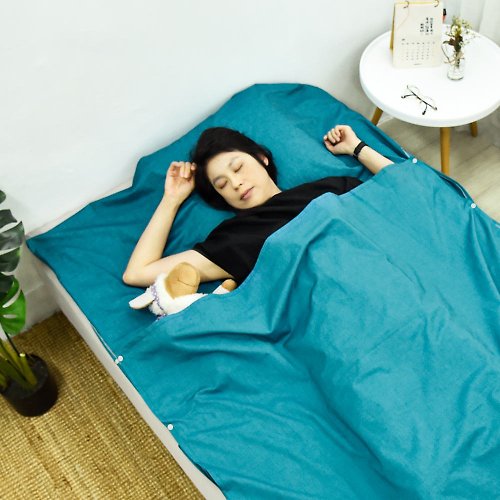 OUTSY 【台灣製造】加大版素色純棉便攜旅行床單/睡袋內套-孔雀藍
