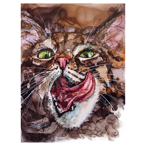 ArtVladlena 猫的肖像原画11乘以15英寸的猫图片