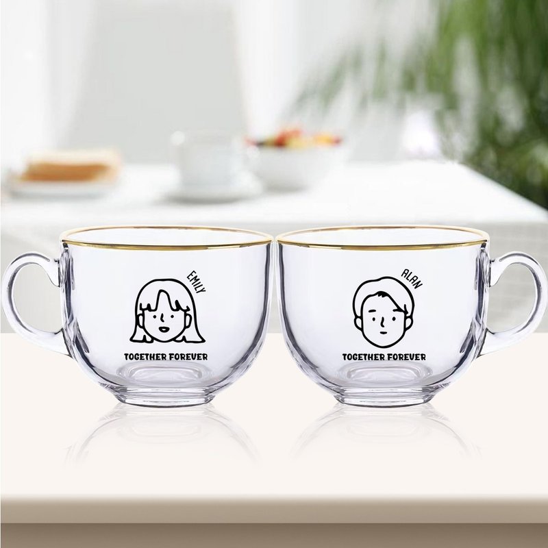 【客製化】情侶早餐玻璃金邊帶蓋對杯簡約客製對杯玻璃杯早餐杯 - 玻璃杯 - 玻璃 