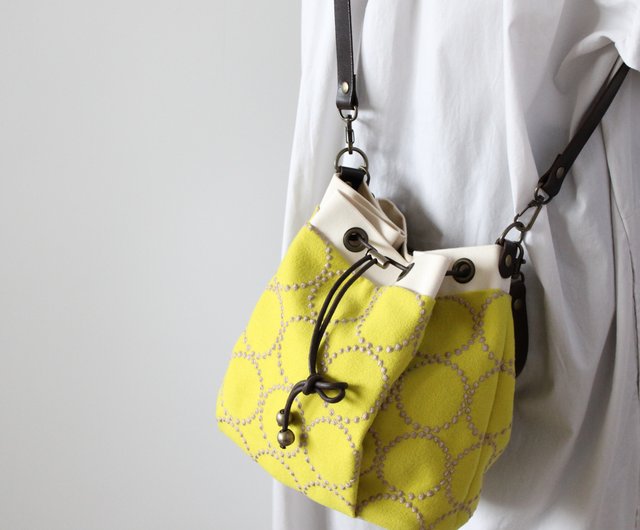 mina perhonen fabric drawstring bag tambourine yellow bag diagonal