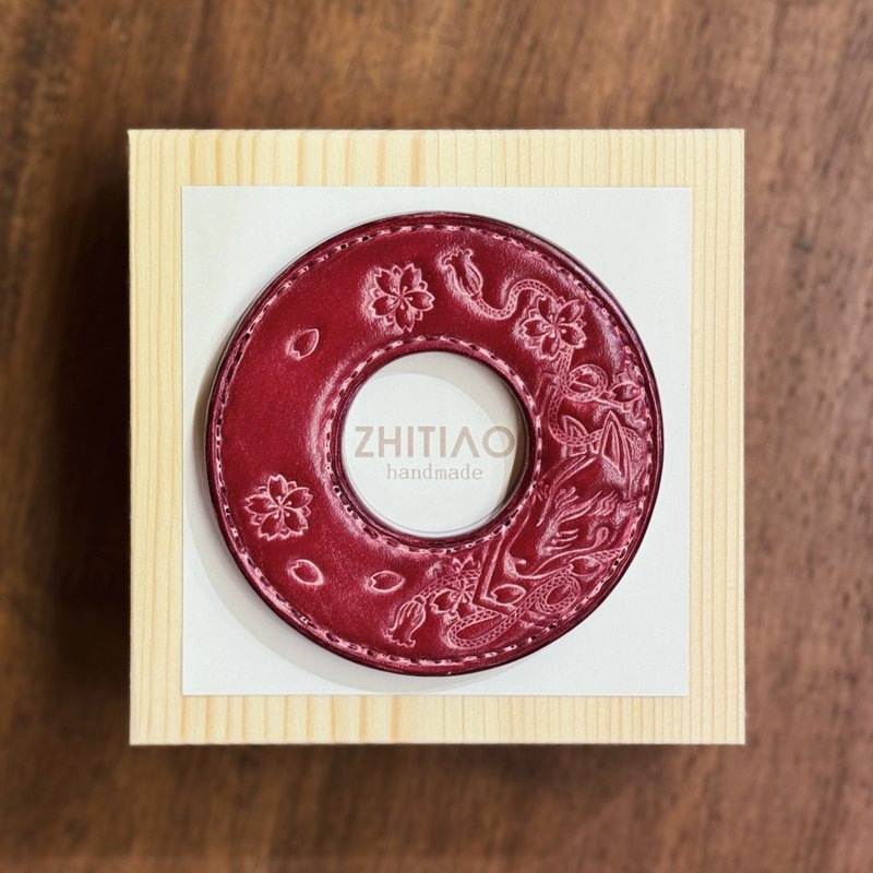 原創手工製作牛皮劍道刀鐔 御先稻荷 黑色 劍鍔 Tsuba - 運動配件 - 真皮 紅色