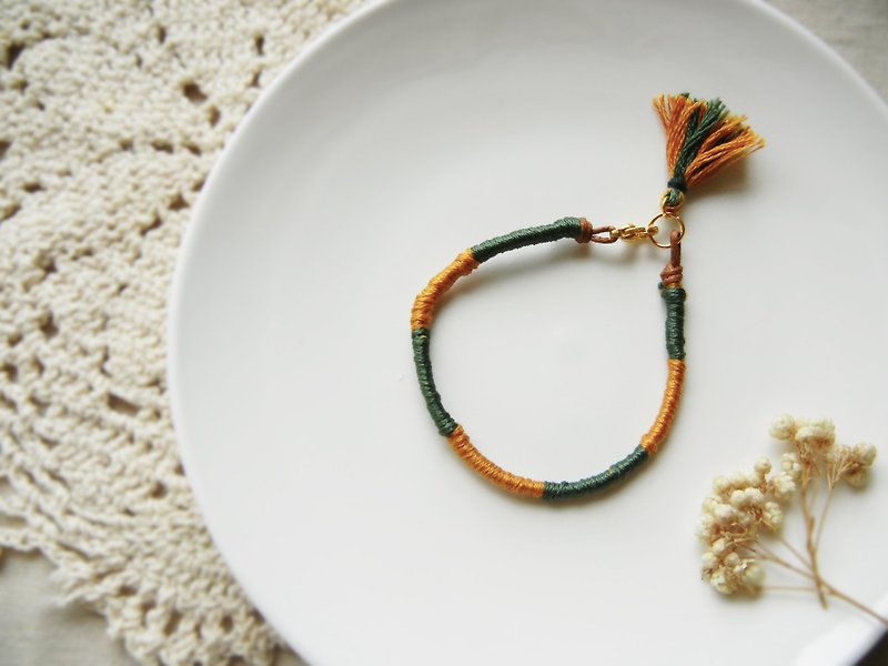 *coucoubird*Friendship lucky rope tassel bracelet / yellow and green - Bracelets - Thread Multicolor