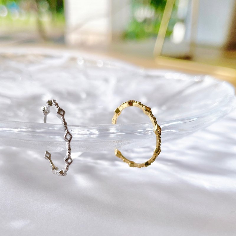 │簡約│鏤空菱形 • 開口戒 • 純銀戒指 • 極簡風格 • 抗過敏 - 戒指 - 純銀 